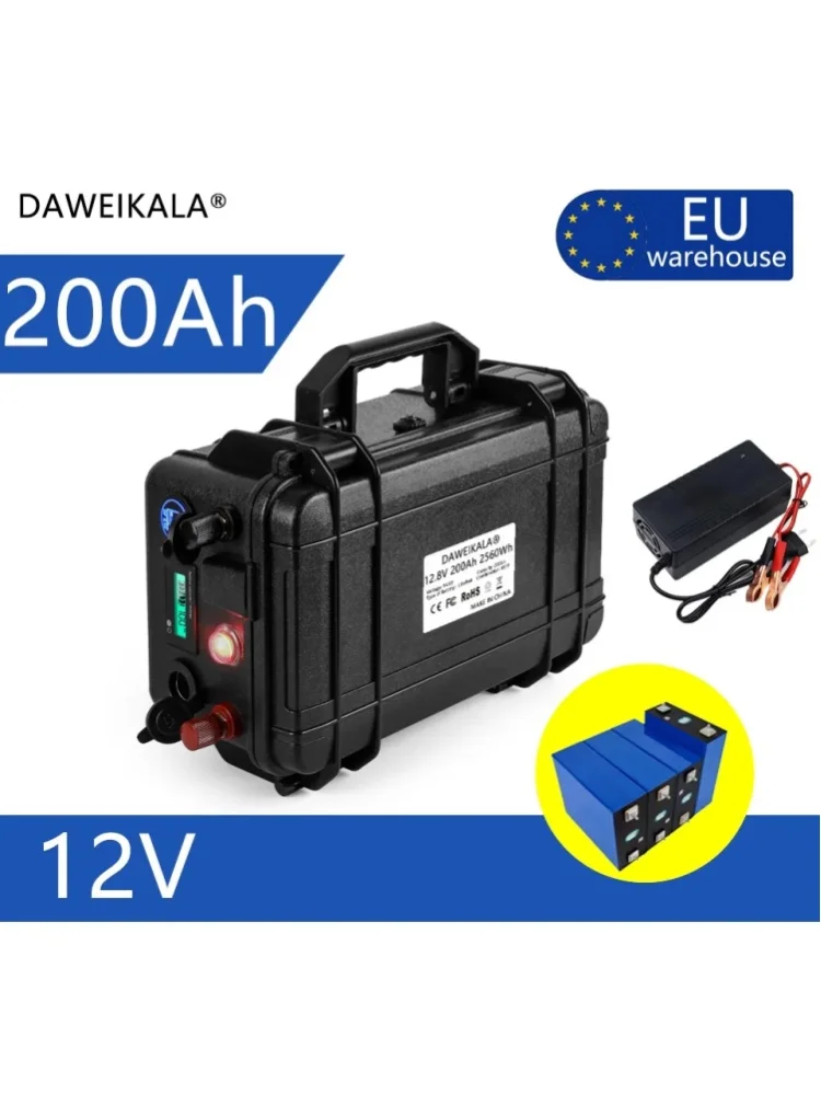 12V 100Ah 200Ah Lifepo4-Batterie für Trolling-Motor-Bootspropeller, Outdoor-RV-Boot, Angeln, Solar + 10A-Ladegerät, wasserdicht
