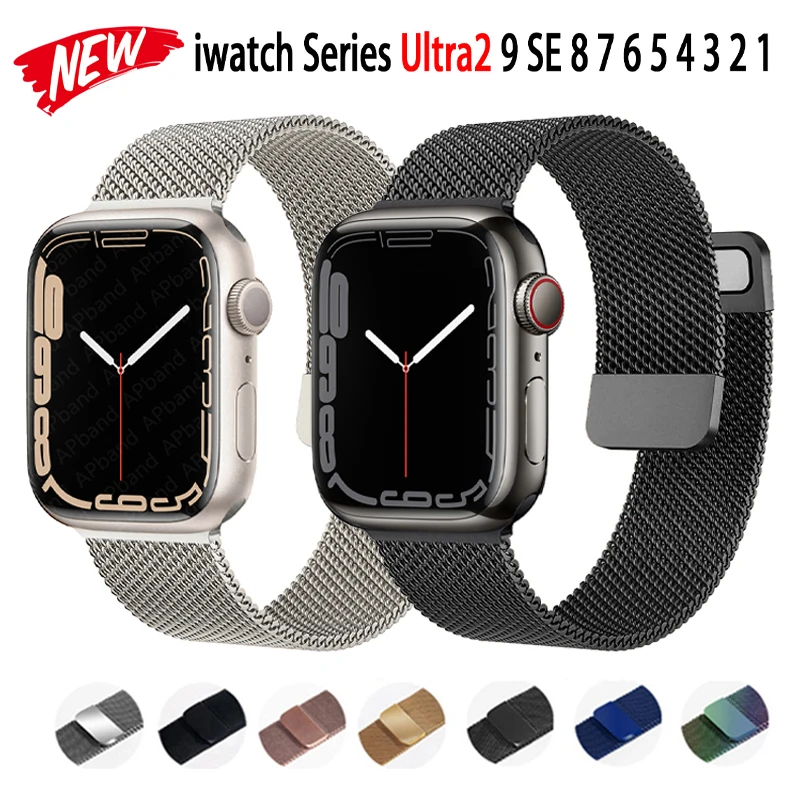 Milanese Loop Strap For Apple Watch Band 44mm 40mm 45mm 41mm 38mm 42mm 49mm 45 mm bracelet iWatch series 9 8 7 se 3 5 6 Ultra 2