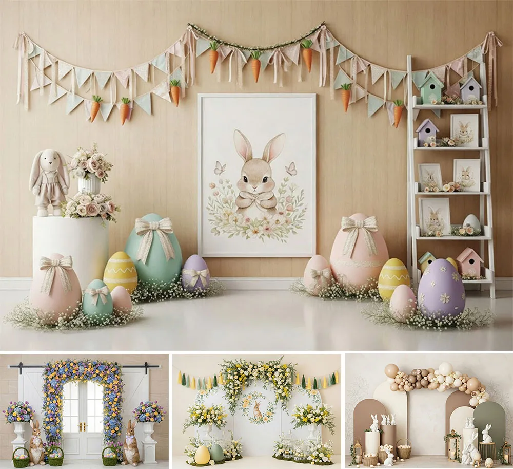 

Mehofond Photography Background Spring Easter Bunny Bow Eggs Arch Flowers Child Birthday Cake Smash Decor Backdrop Photo Studio