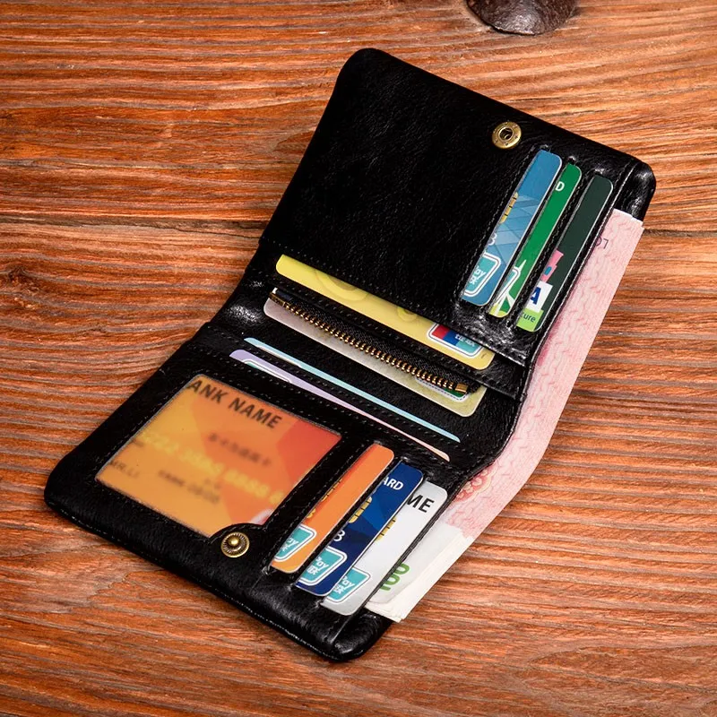 Original vegetable tanned cowhide short wallet, retro top layer cowhide wallet, handmade genuine leather multifunctional wallet