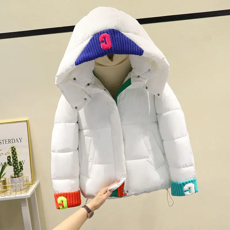 2023 New Winter Jacket Women Knitted Patchwork Hooded Parka Thickened Warm Puffer Jacket Warm Cotton-padded Coat Down Cotton