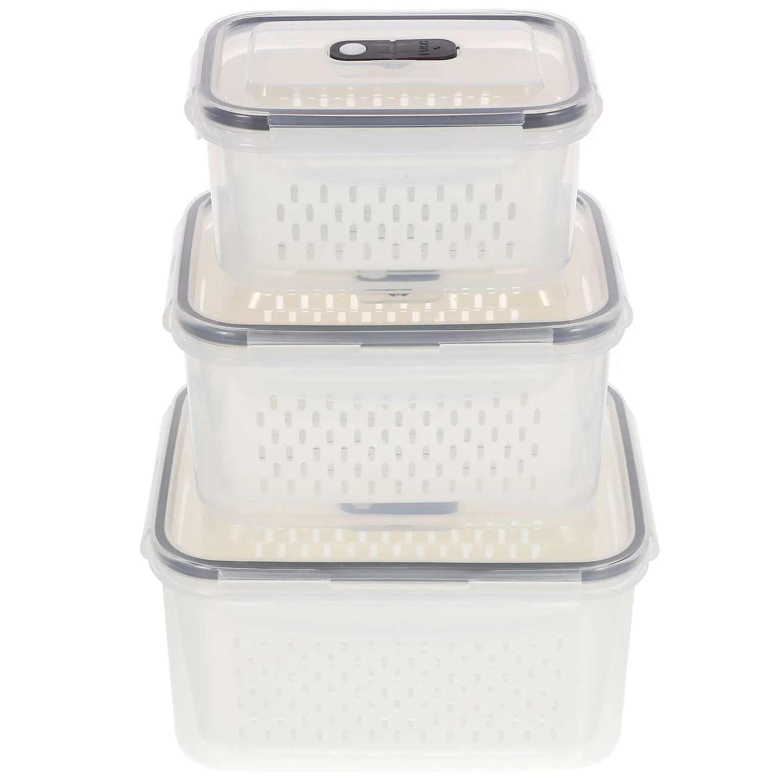 

3Pcs Fridge Storage Containers Fruit Vegetable Produce Saver Multi-Size Detachable Drain Basket Food Organizer Bin
