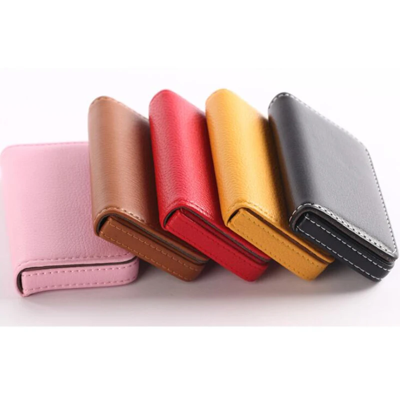 1pc Multicolor PU Card Box Magnetic Business Card Holder Men Women Fashion Credit Bank Card Case Solid Color ID Holders