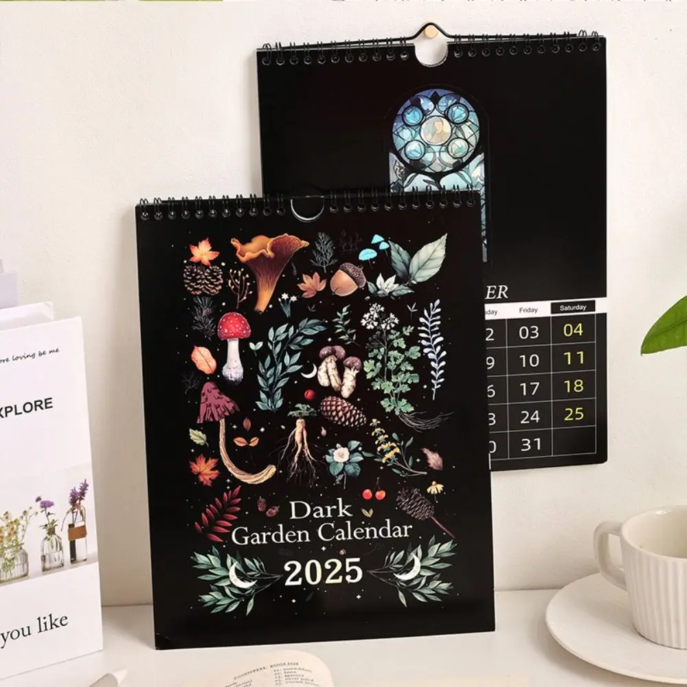 18 Months 2025 Wall Lunar Calendars INS Dark Forest English Wall hanging Calendar with Illustrations Coil Calendar