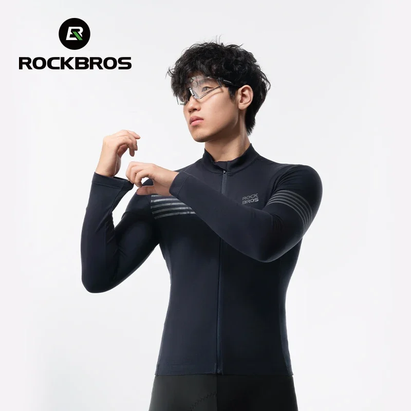 ROCKBROS Autumn Winter Cycling Jersey Men's Long Sleeved Windproof Keep Warm Bicycle Jersey Bike Riding Clothing Full Zipper