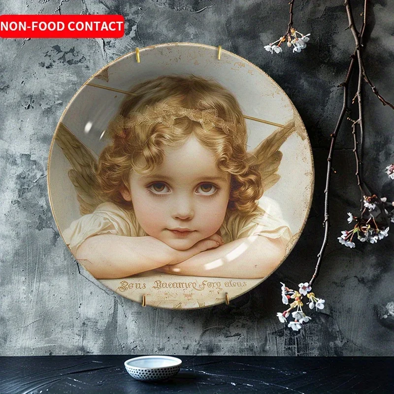 1pc Cute Bow Girl Ceramic Decorative Plate - Non-Food Contact Artistic Home Wall Decor for Living Room, Bedroom, Study -