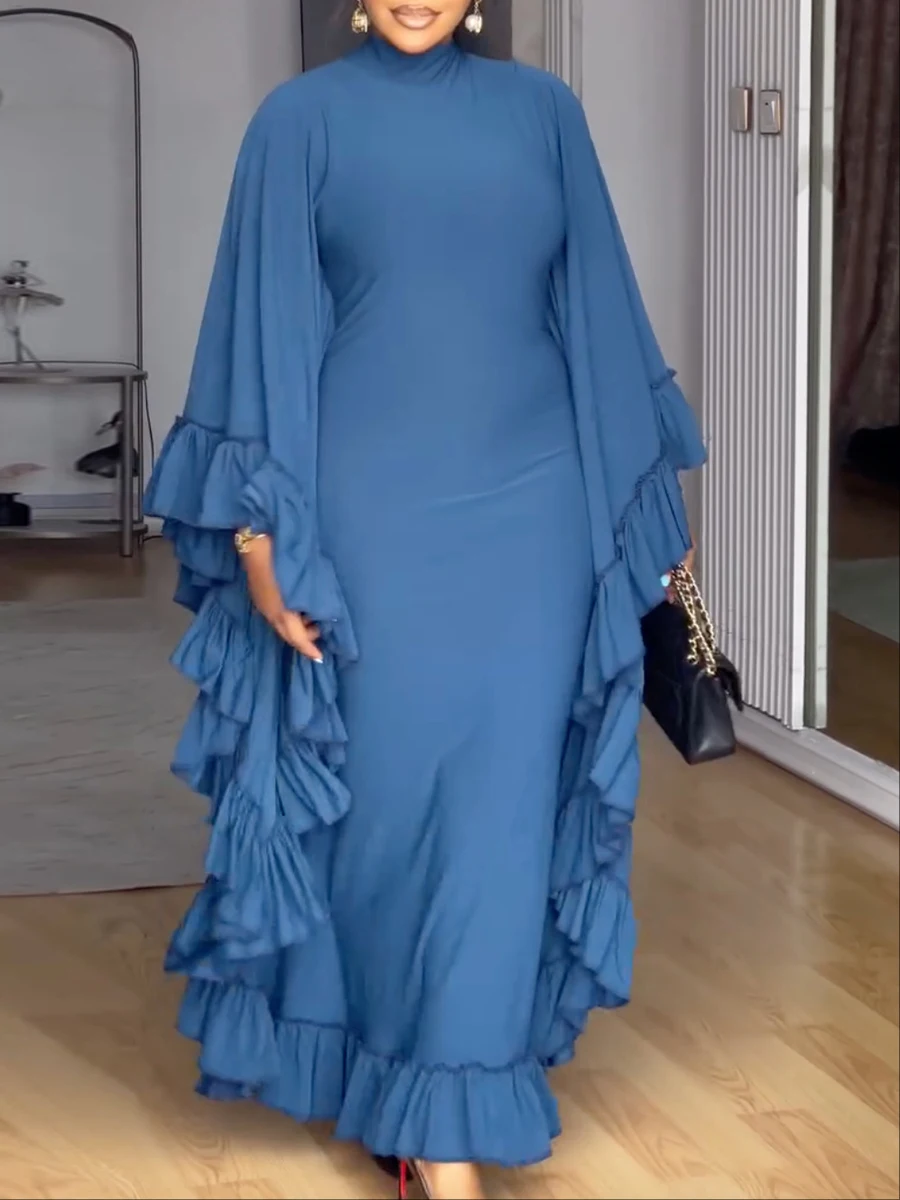 ZIML Elegante Rüschen Abnehmen Abendessen Kleider Für Frauen Rundhals Langarm Hohe Taille Herbst Casual Drapierte Kleid Weibliche Neue