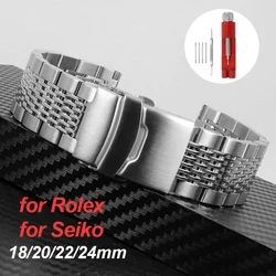 Solid Mesh Stainless Steel Watchband for Seiko Luxury Business Bracelet 18 20 24 22mm Deployment Clasp Wrist Strap for Rolex