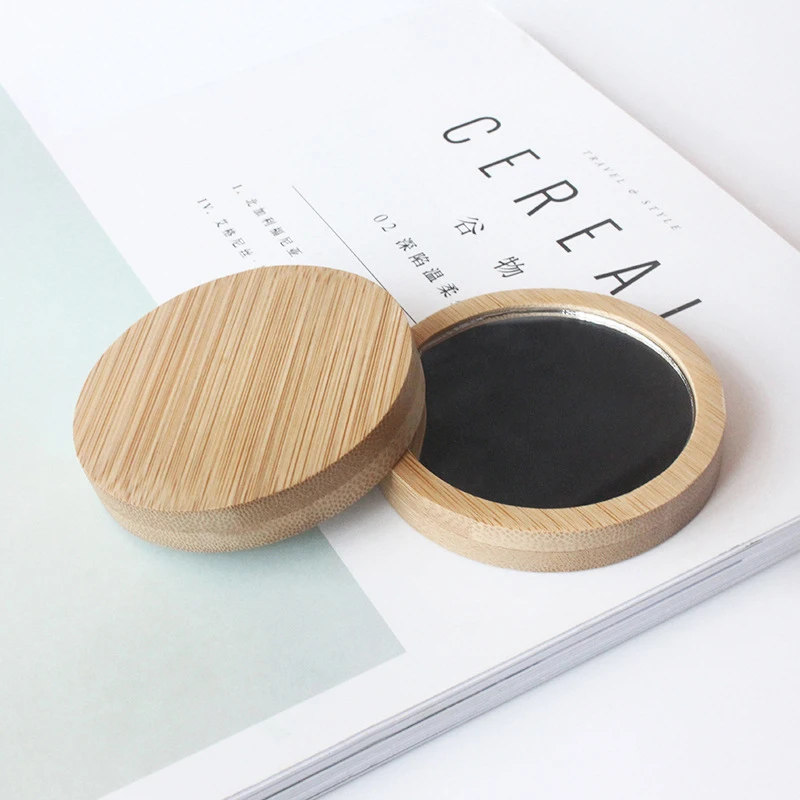 Wooden Makeup Mirror Portable Round Small Mirror for Women Travel Pocket Mirror Hand Compact Mirror Student Beauty Cosmetic Tool