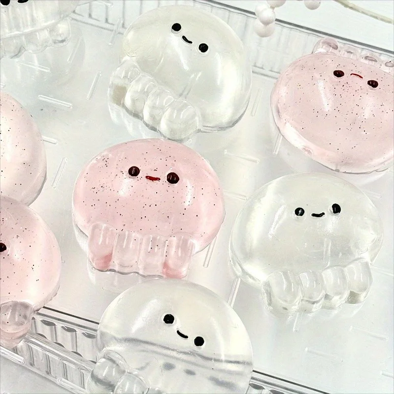 Brinquedo de aperto de polvo de cor de cristal transparente com brinquedo de polvo pequeno de rosto feliz, presente perfeito para festas e reuniões