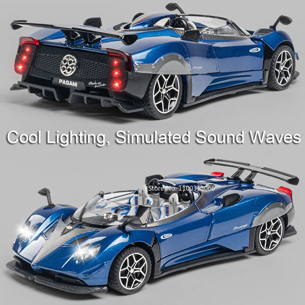 1:32 Pagani Zonda HP Huayra Roadster BC coches juguetes modelos rueda tirar hacia atrás luz sonido coche deportivo en miniatura para niños regalos para adultos