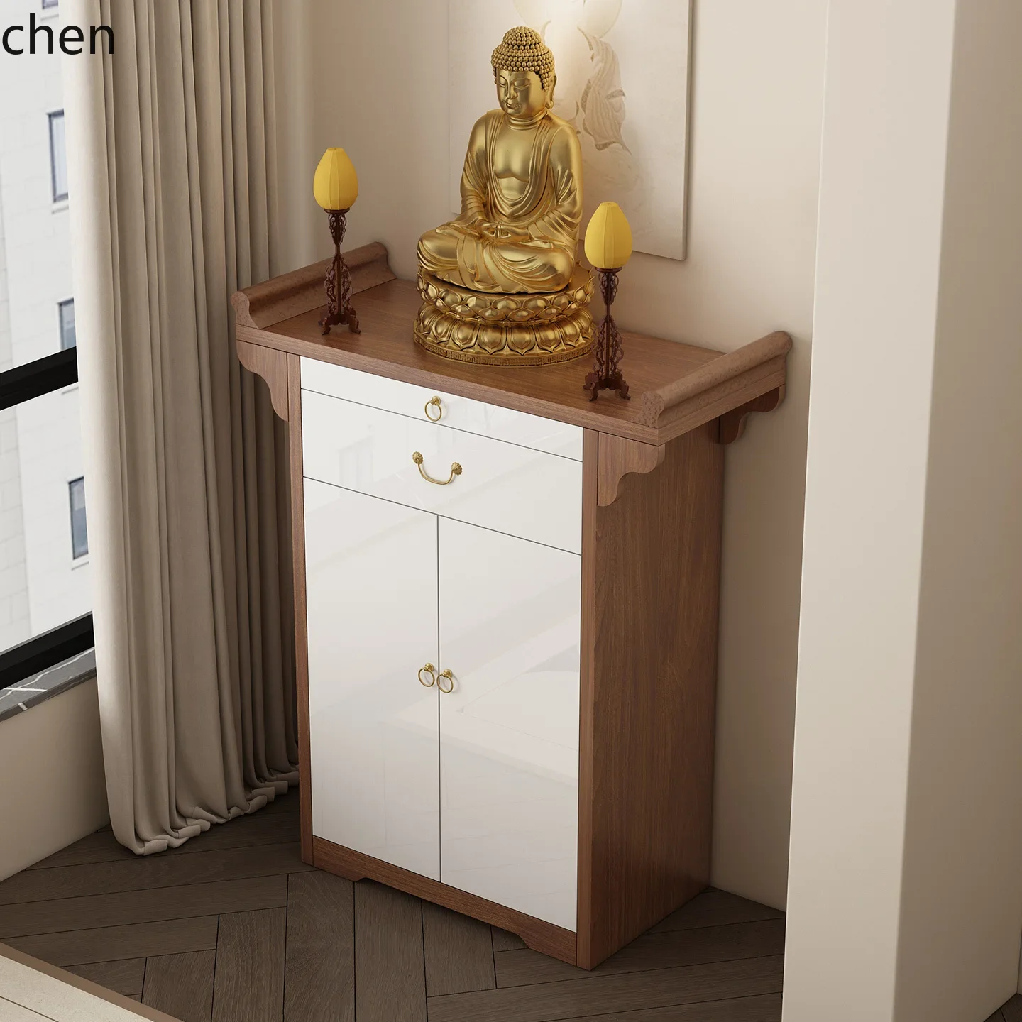 Chinese Style Solid Wood Buddha Altar Table Home Worship  Small God of Wealth Cabinet Wall-Mounted Integrated Buddha Cabinet