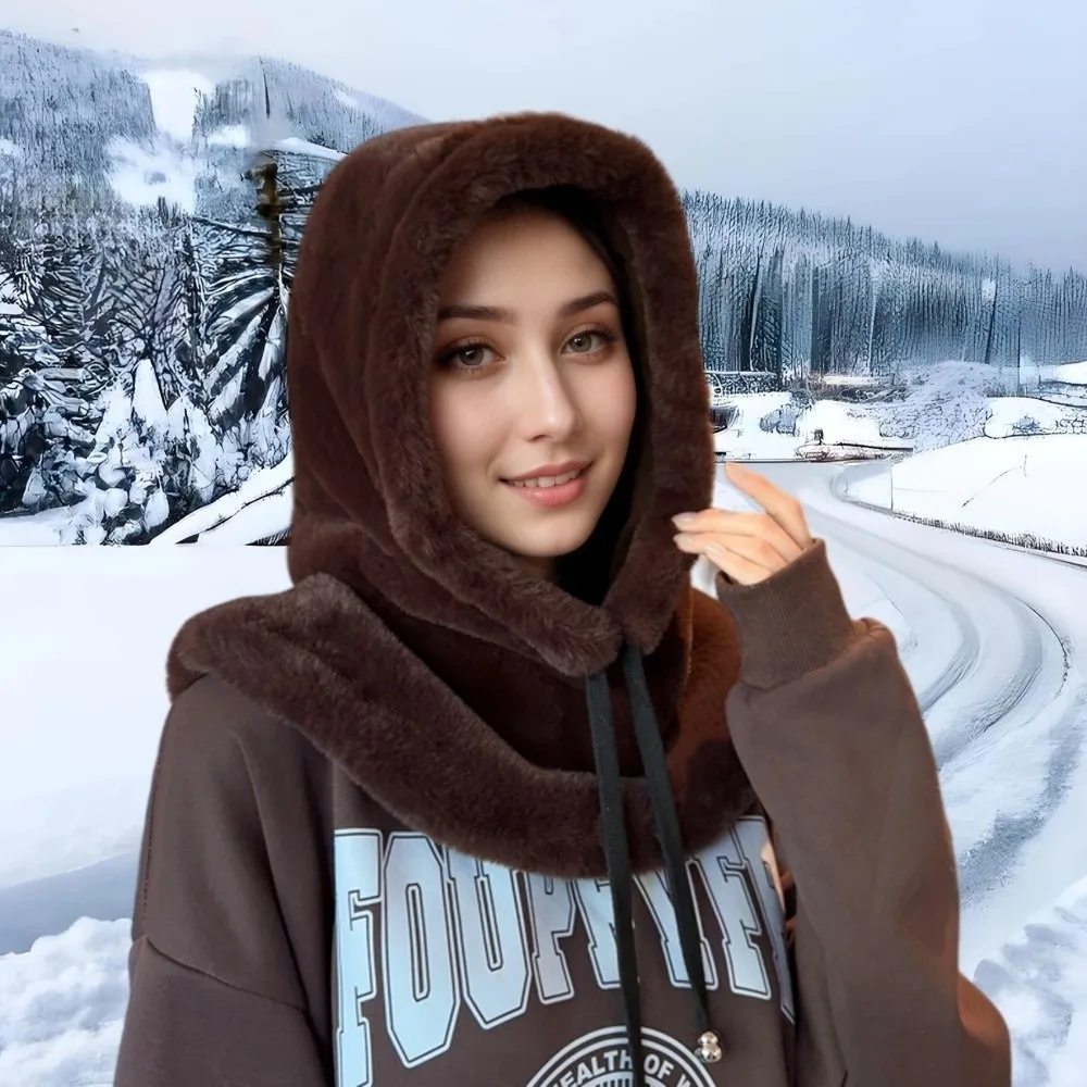 

New Warm Shawl Hat Windproof Fluffy Fur Pullover Cap Coldproof Beanie Hat Outdoor Sports