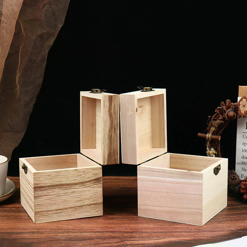 Jewelry Box Organizer Box Natural Wood Clamshell Storage Rectangle Case Retro