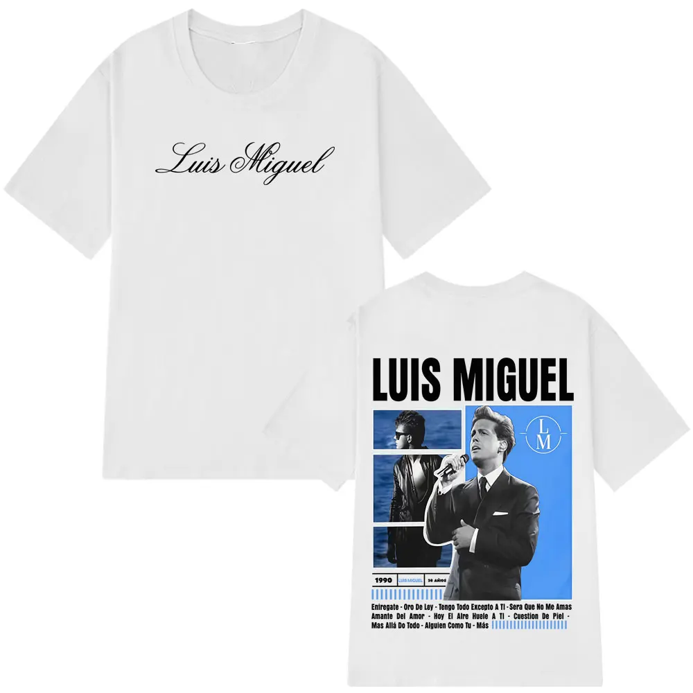 مغني الراب لويس ميغيل ألبوم الجرافيك تي شيرت الرجال النساء موضة الهيب هوب تي شيرت تقليدي المتضخم القطن الذكور تي شيرت الشارع الشهير