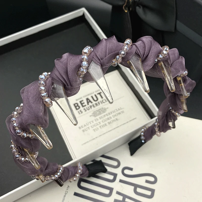 

Заколка-обруч для волос в стиле принцессы с бусинами, модный женский аксессуар, с зубчиками против скольжения, украшение для волос