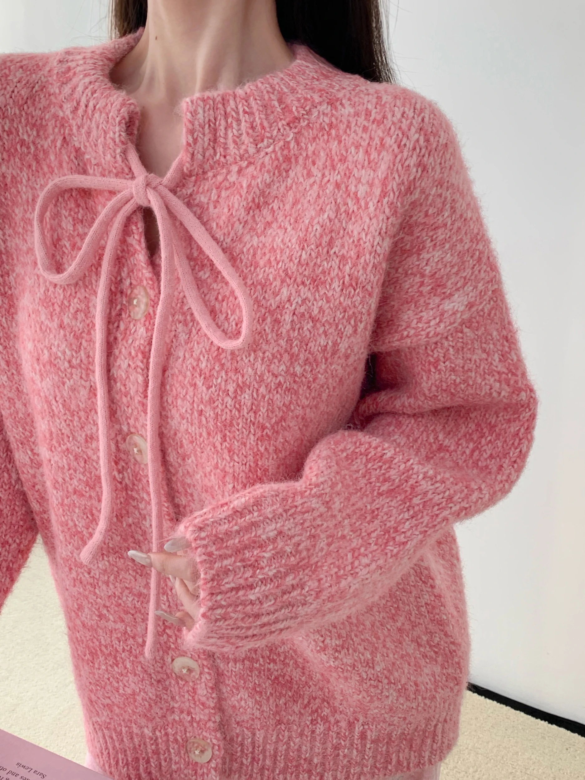 

Ladies Loose Fit Long Sve Knitted Cardigan Knot Tie Casual Sle round Ne Open Front Sweater Outerwear