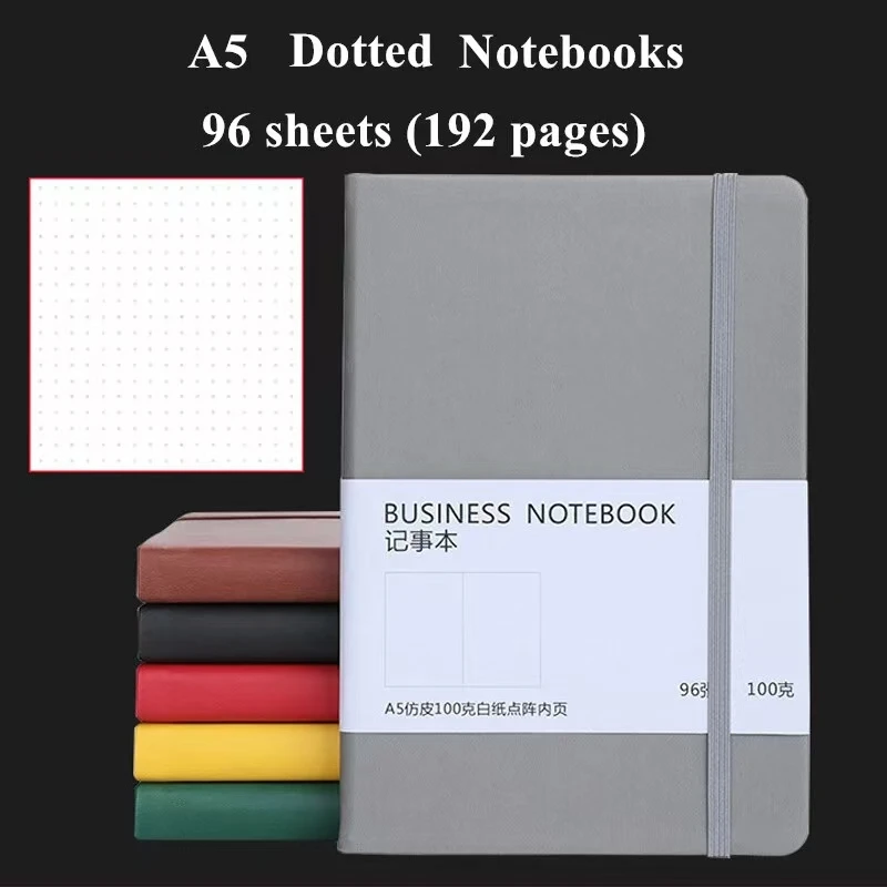 notebook pontilhado feito a mao a5 dots grade papel 192 paginas capa de couro livro branco marfim 100 gsm journal planner 01