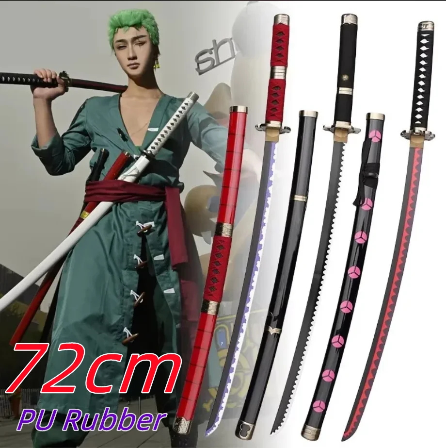 72cm 1:1 Cosplay Roronoa Zoro Katana Sword PU Yama Black Sword Aki Mizu Samurai Weapon Party boy Gifts Role Playing model