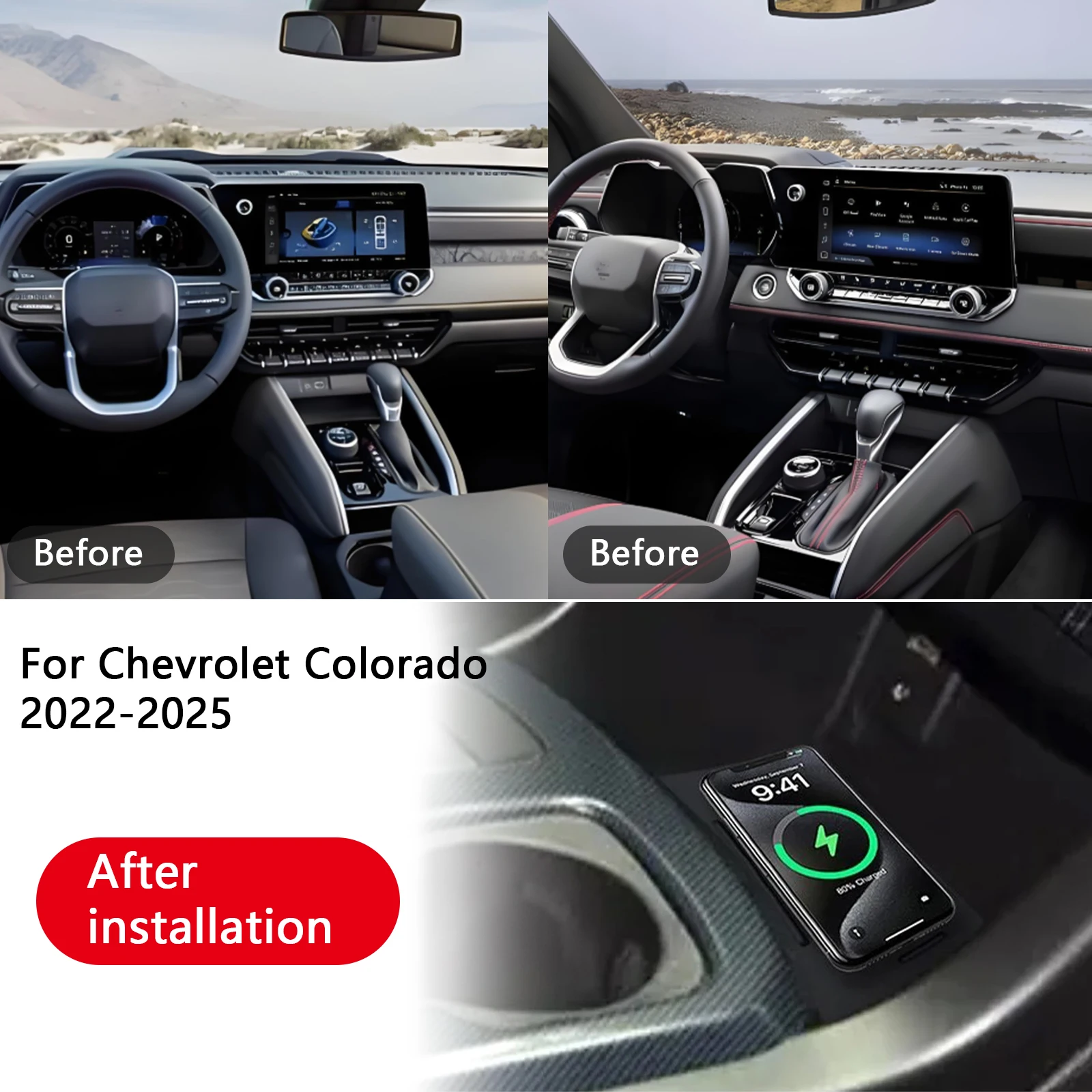 2 din o mais recente para chevrolet colorado 2022-2025 console central do carro carregador de telefone rápido carregador sem fio placa suporte de carr