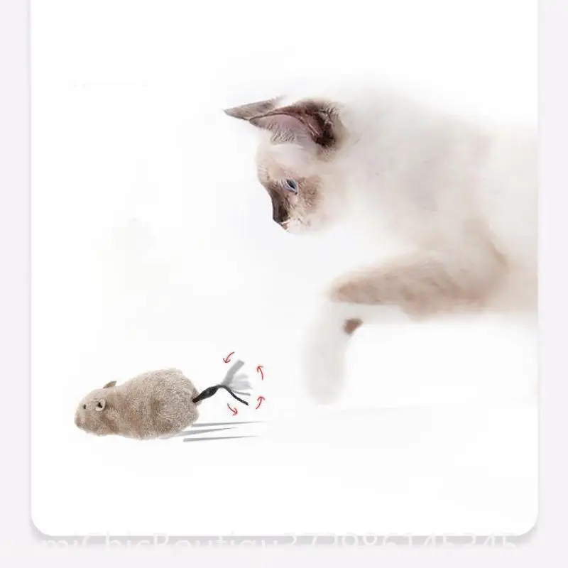 1Pc Lifelike Plush Running Mouse Toy Funny Tail Rat Play Toy Interactive Enrichment Toy For Cats Dogs Kids Random Color Pet Supply