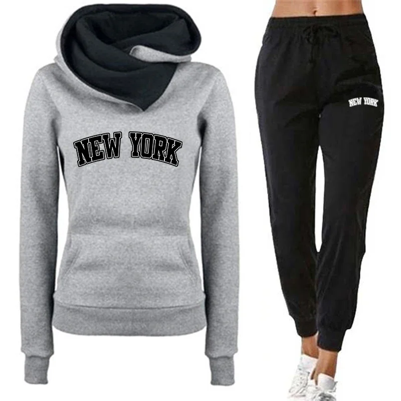 Autumn Winter Women's Hoodie Tracksuit New York Print Daily Casual Sweatshirts Outdoors Sports Jogging Clothing 2026 Sportswear