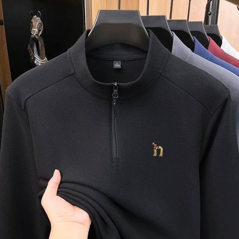 2026 Autumn New Original Brand Half Zipper Design Fashion Collar T-shirt Autumn Plush Edition Dog Embroidery Solid Color Sweate