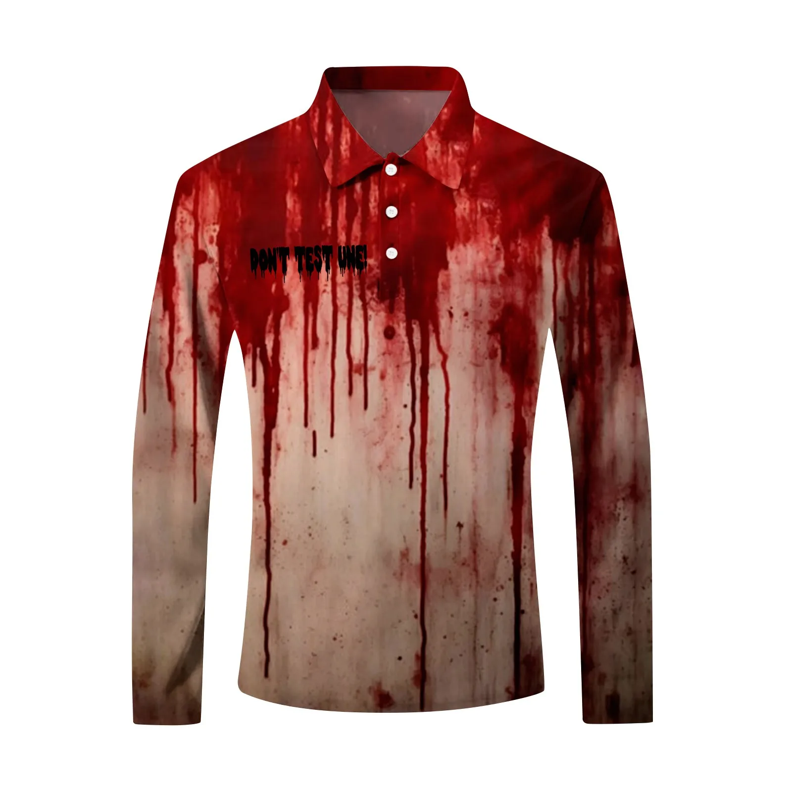 Camisa masculina botão decoração topo solto casual halloween carta impressão sangue horror atmosfera assustador lapela manga longa topo