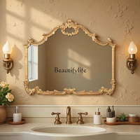 French retro special-shaped makeup mirror wall-mounted washstand carved bathroom mirror