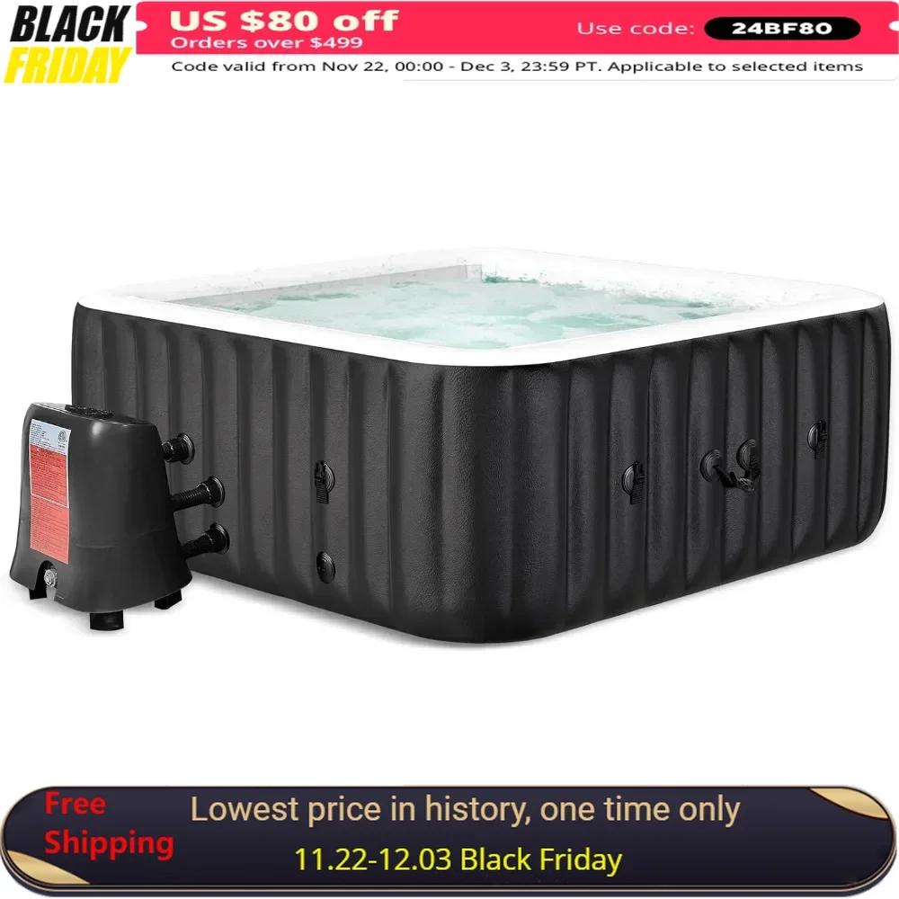 

57”X57”X25” Outdoor Hot Tub, 110 Soothing Bubble Air Jets, Cover, 2 Filter, 240 Gallon, 2-4 Person Portable Inflatable Hot Tub