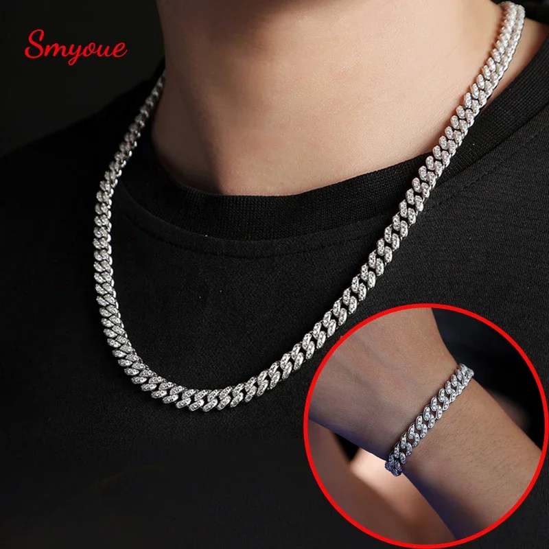 

Smyoue 8/14mm Genuine Moissanite Diamond Cuban Necklace for Women Sparkling S925 Sterling Silver Hip Hop Mens Necklace Wholesale