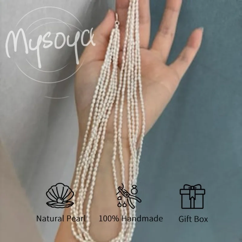 

MYSOYA многослойное ожерелье из белого риса в стиле барокко с пресноводным жемчугом 3-4 мм для нее/им с подарочной коробкой на день рождения/свадьбу