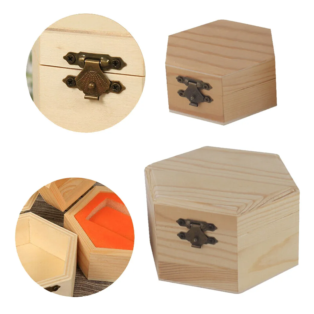 1Pc Hexagonal Wooden Box Storage Box Wooden Hexagonal Shaped 9*8*4cm 12*10.5*6.5cm Jewelry Box Wedding Gifts Favors Box Holder