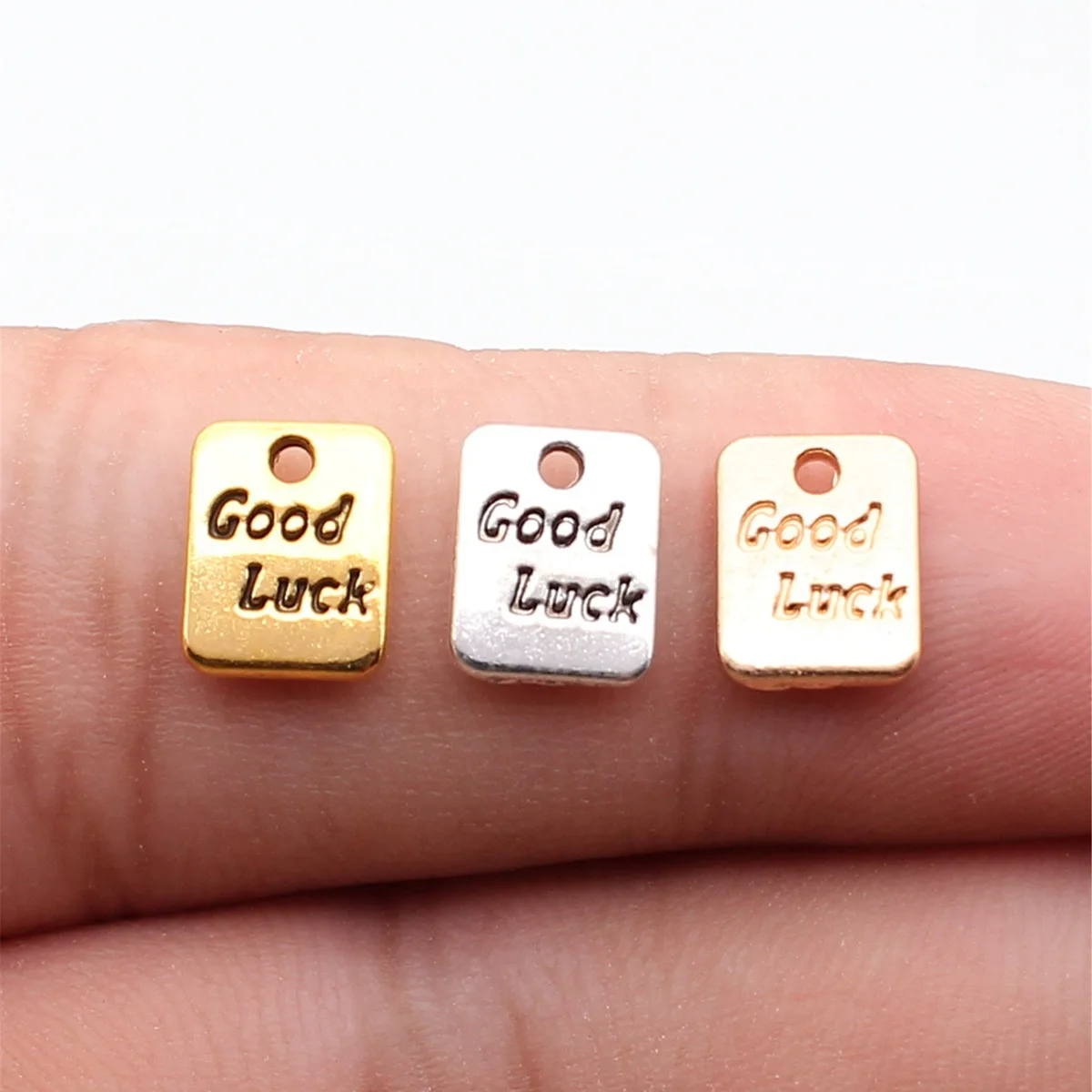 WYSIWYG 40pcs 7x9mm 3 Colors Antique Silver Color Kc Gold Color Antique Gold Color Double-Sided Good Luck Square Tag Charms