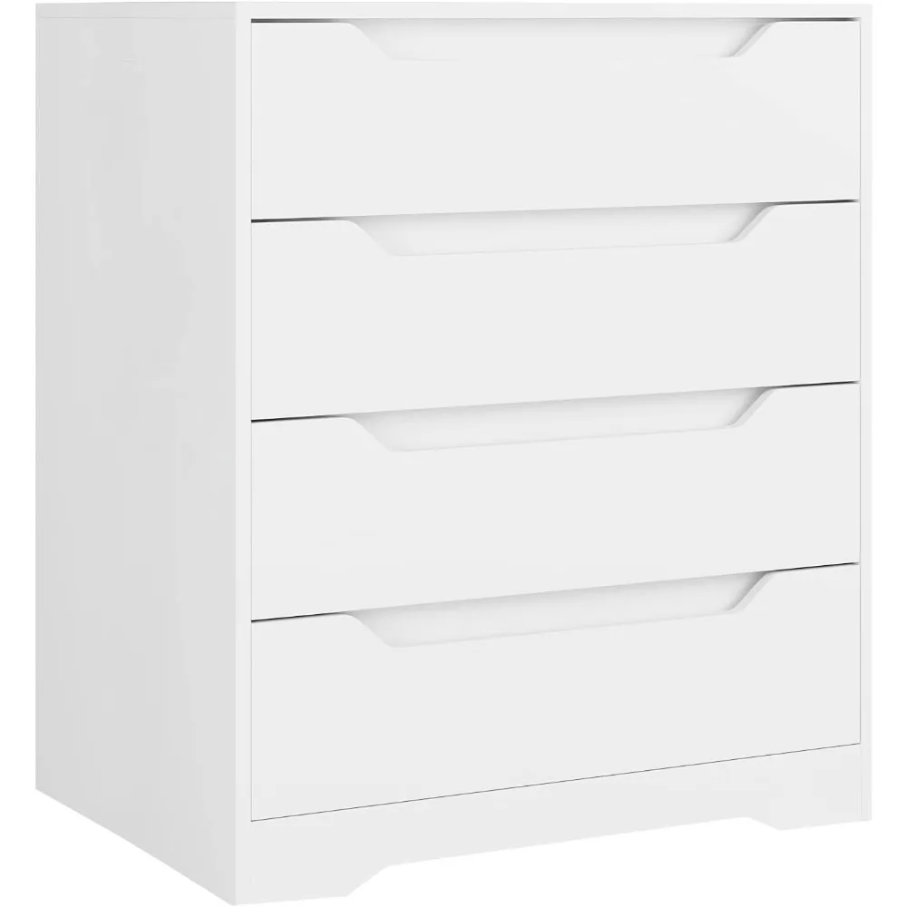 

White Dresser, 4 Drawers Dresser, Modern Dresser Chest of Drawers with Cut-Out Handles, Small Dresser with Drawers, Wood Makeup