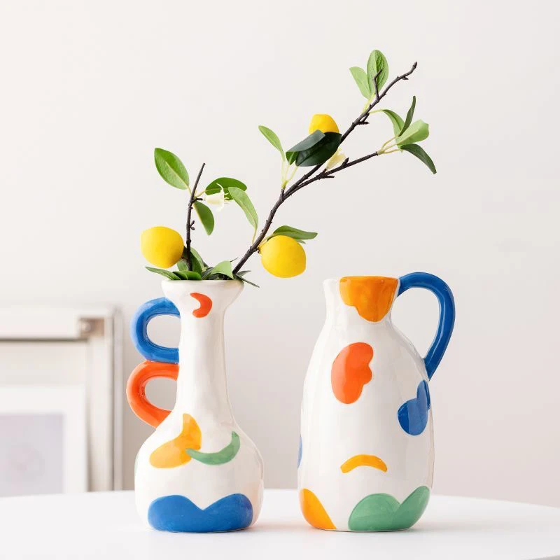 European Ceramic Flower Ware Irregular Shape Vase, Creative Modern Home Living Room Desktop Bedroom Decoration Painted Vase, 1Pc