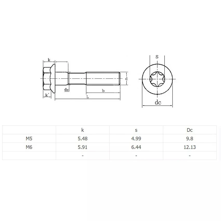 10PCS M5 M6 Torx-Head Bolt Grade 12.9 Black Carbon Steel Profile Flange Head Screw Profile Plum Outer Hexagon Screws