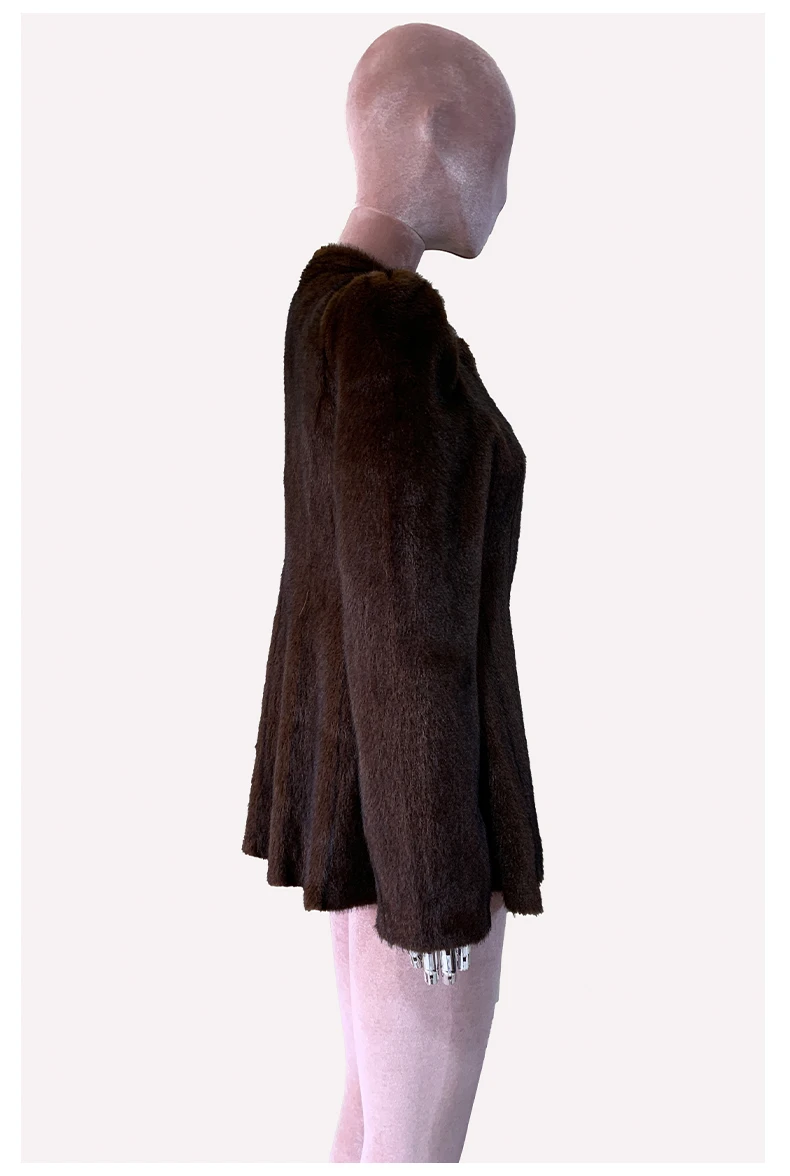 Nerazzurri Winter Short Brown Thick Warm Soft Fitted Faux Mink Fur Coat Women Single Button Elegant Luxury Chic Fluffy Jacket