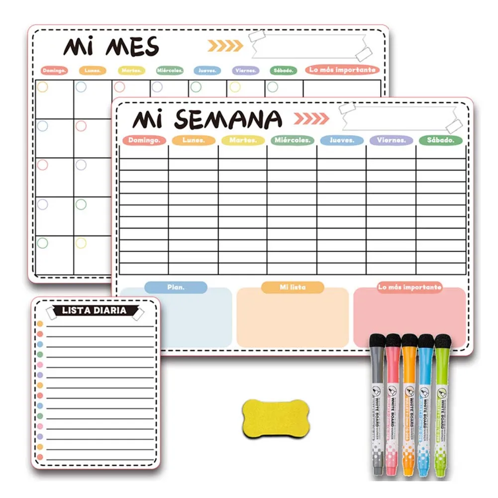 Eraser Monthly Weekly Calendar Kit Paper PET Film Central Hub Pens Personal Assistant Referencing Refrigerator