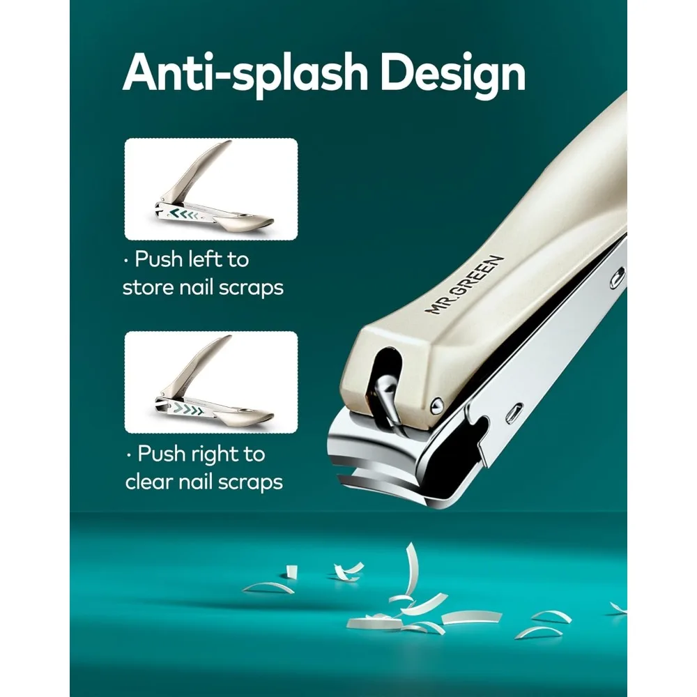 Nail Clippers, Upgraded Anti-Splash Fingernail & Toenail Clippers Set with Nail File and Tweezers, Professional Practical Manic