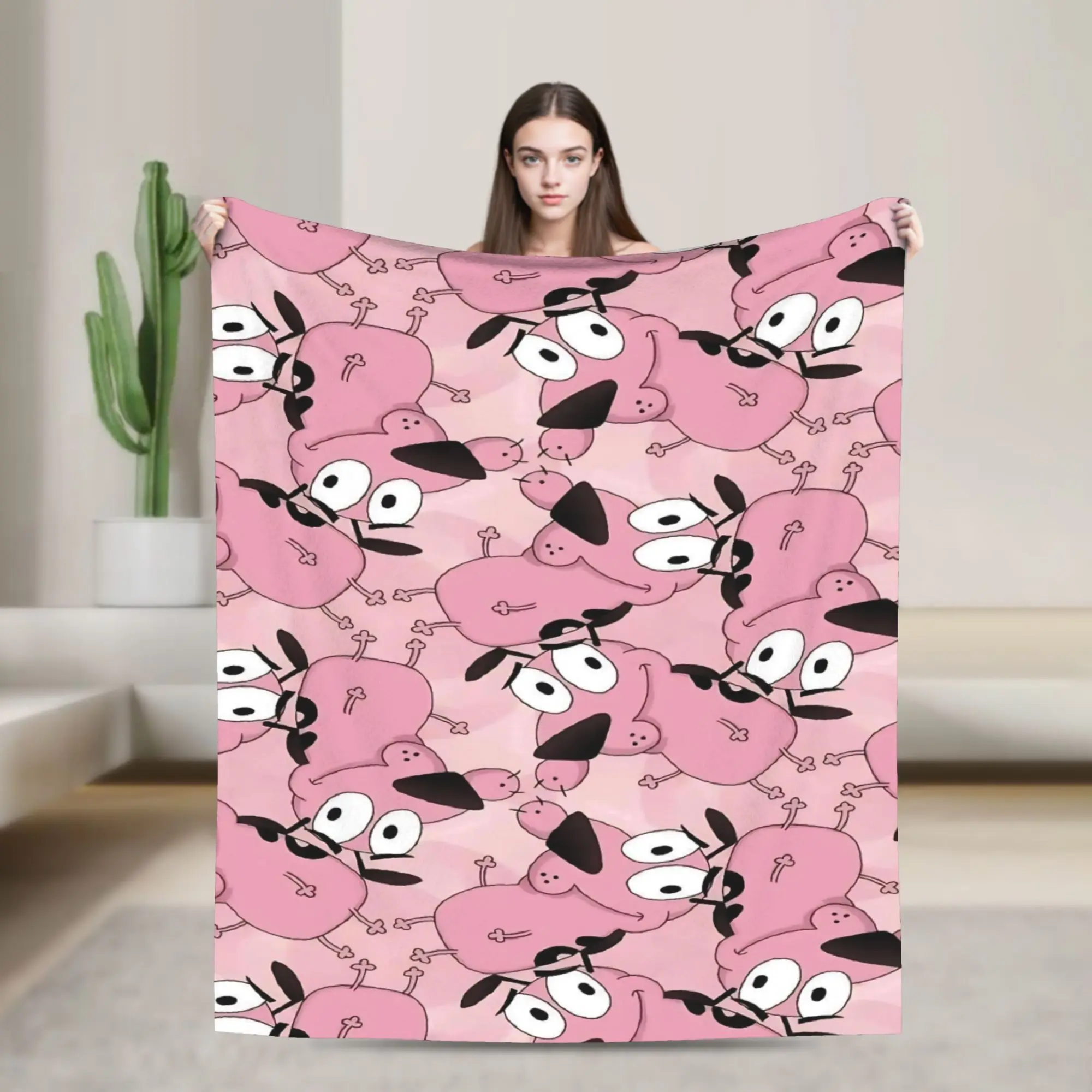 Couraged Cowardlys Dogs Flannel Throw Blanket Cartoon Blanket for Home Couch Lightweight Thin Quilt,