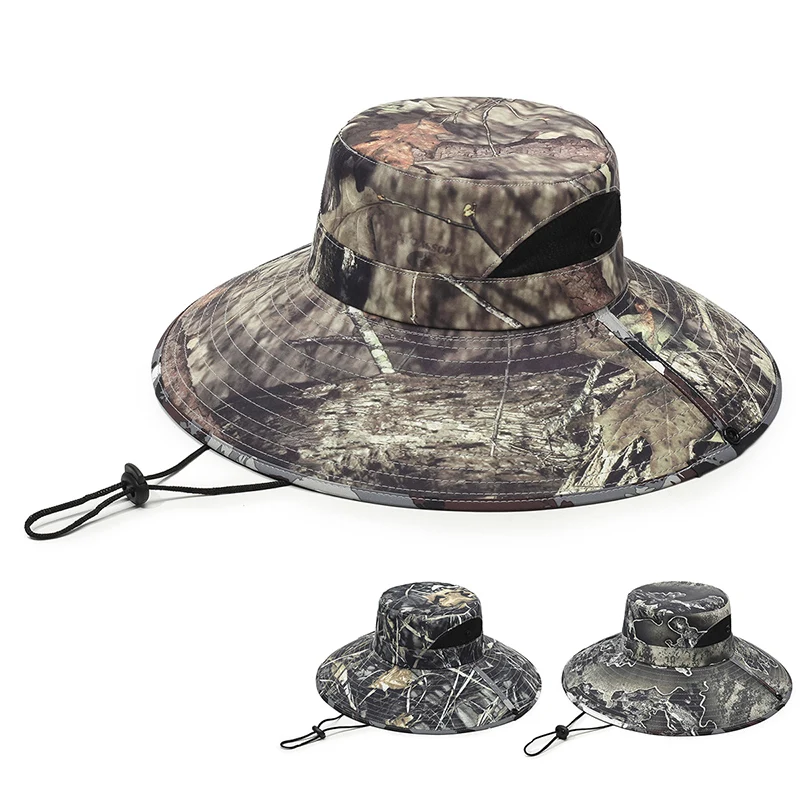 Neuer Stil Tarnmuster-Fischerhut mit Rundem Rand für Sommer, Outdoor, Angeln und Wandern, Atmungsaktiver Netzstoff Sonnenschutz, Breitkrempiger Cowboy-Sonnenhut, Unisex
