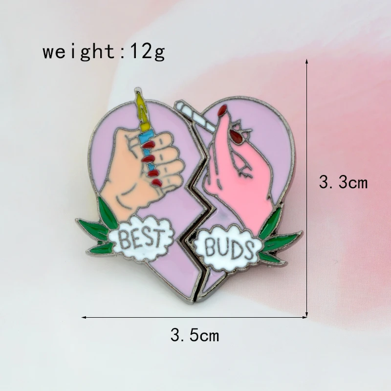 2pcs/set brooch pins set 2 pieces broken hearts BEST BUDS Lighter cigarette leaf pin Best friends matching jewelry