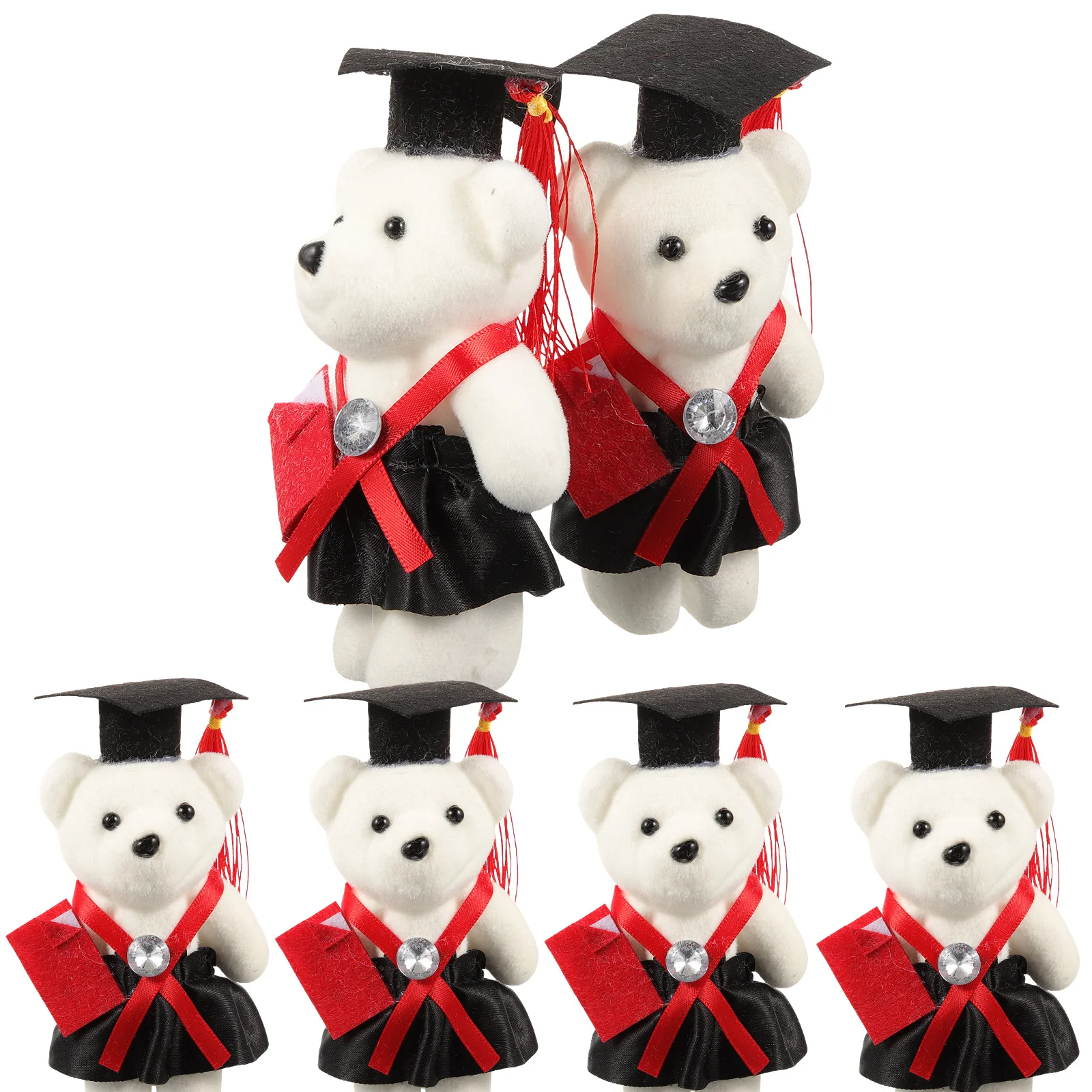 

6 Pcs Graduation Season Dr Bear in Cap Desktop Ornament Flower Bouquet Figurine Plush Figure Toys The Gift Mini Graduates