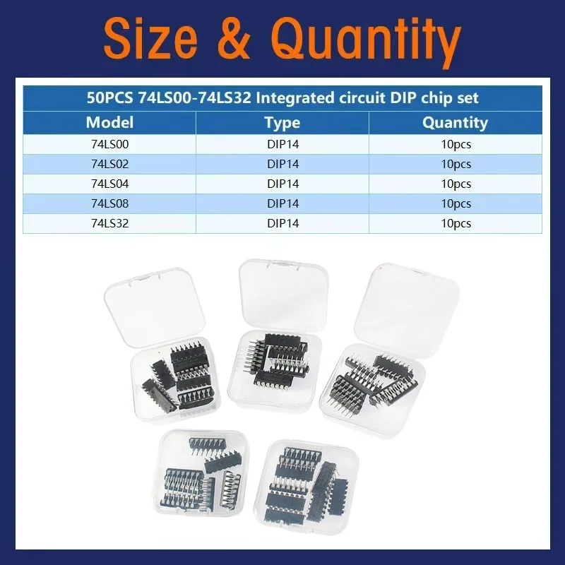 50 個 74HC/74LS ロジック IC 詰め合わせキット DIP14 74HC00/02/04/08/32 74LS00/02/04/08/32 デジタル回路 DIY エレクトロニクス用