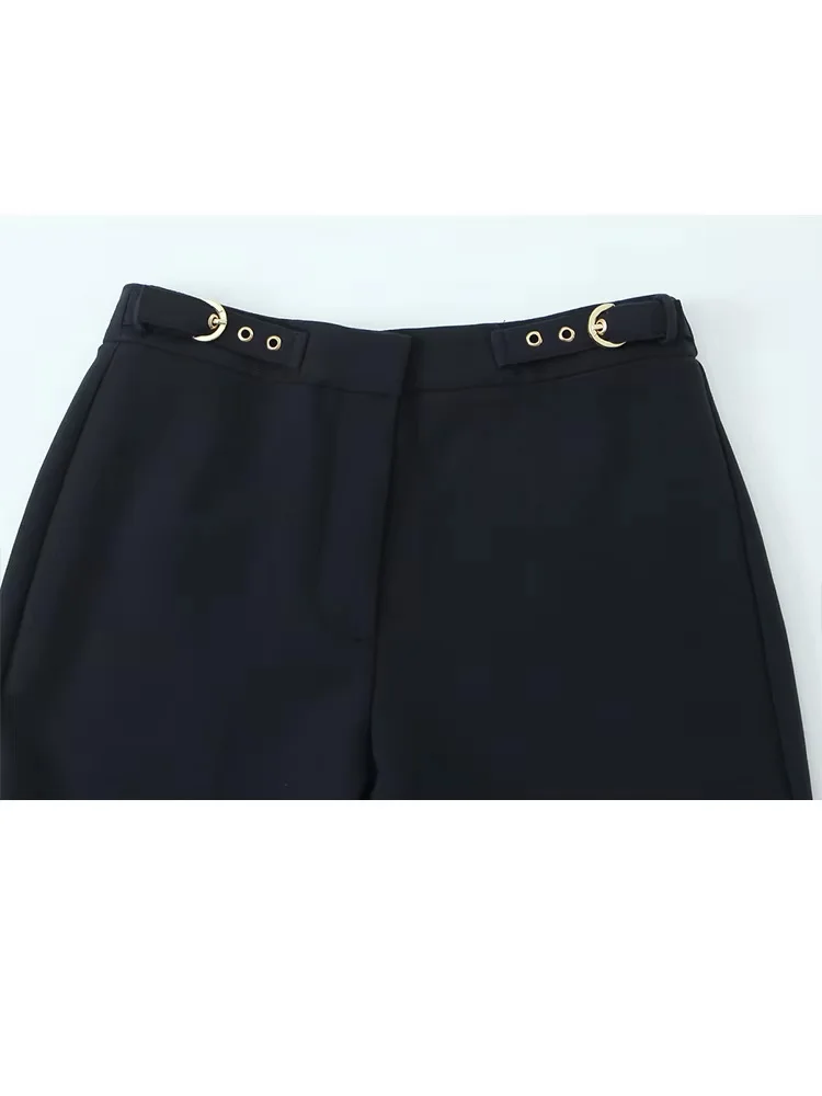 HH Zomer Effen Satijn Textuur 2 Delige Set Vrouwen Chic Mouwloze V-hals Gesp Decoratie Top Vest + Hoge Taille Bell-bottoms