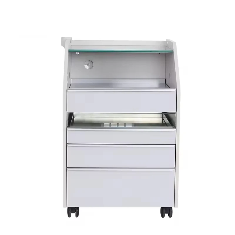Movable 4 Layers Salon Hairdressing Trolley Rolling Pedicure Tool Cart Trolley With Magnifying Glass LED Light