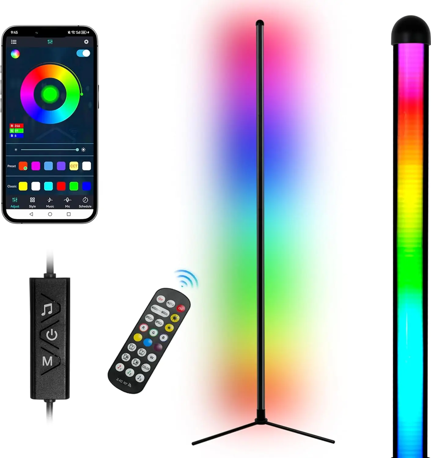

RGB Floor Lamp 61.41' Color Changing Mood Light with APP/Remote/Button Control, Music Sync & Dimmable Modes for Living Room, Bed