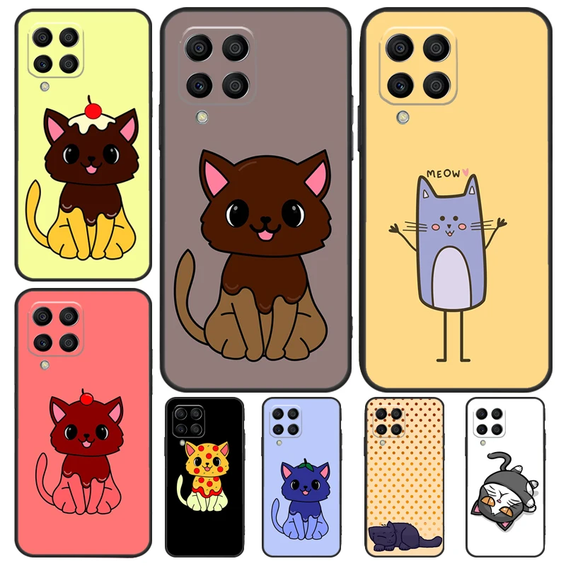 Cute Kawaii Blueberry Cat Cover For Samsung Galaxy M23 M33 M53 M13 M51 M11 M31s M30s M12 M32 M52 M20 M14 M34 M54 Case