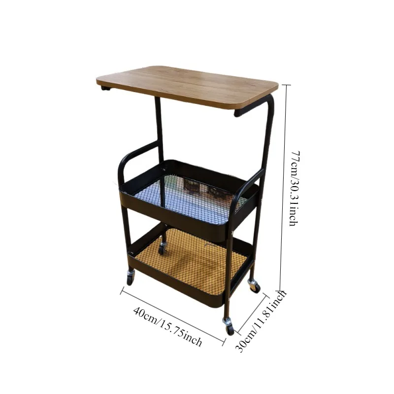 عربة خشبية طاولة قهوة متحركة لغرفة المعيشة أريكة تخزين طاولة شاي بعجلات رف غرفة النوم طاولة صغيرة #3